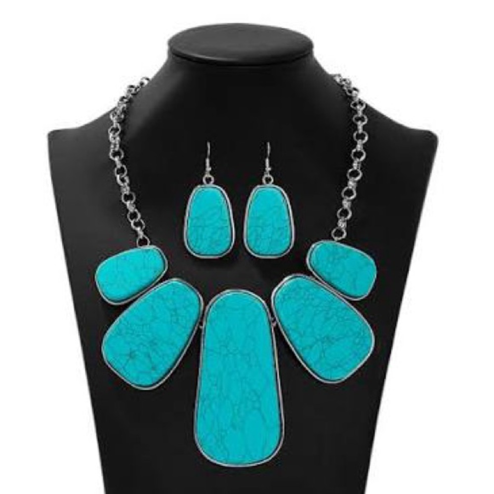 Monumental - Turquoise Statement Necklace and Earring Set.